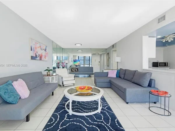 Very bright and extremely spacious living area. Tile flooring. Unit can be purchased furnished too! - Oceanview Park Condominium, Three Islands, Hallandale Beach, FL 33009. 1000 Parkview Drive, Unit #518.